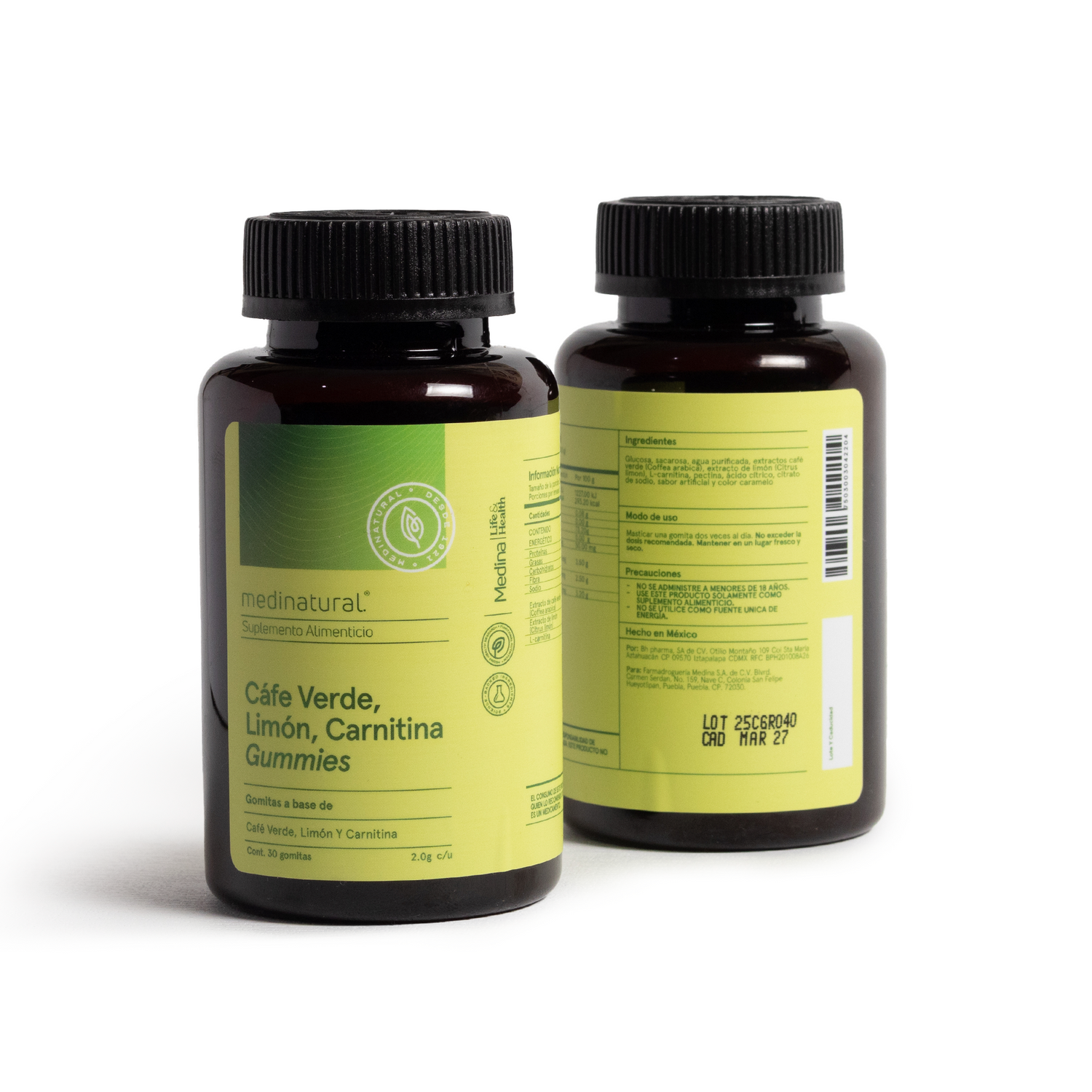 Medinatural Café Verde, Limón, Carnitina 30 Gomitas 2.0g c/u
